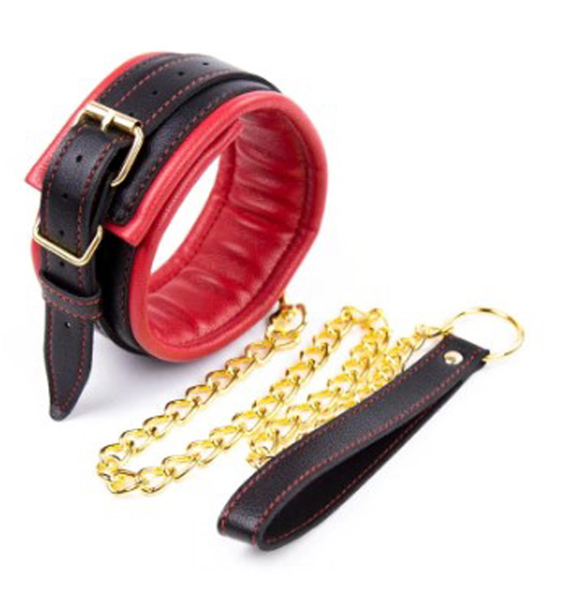 Collar with gold chain Black/red