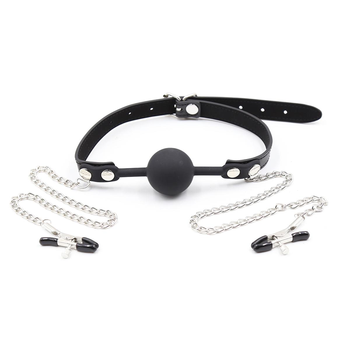 Gag with Nipple Clamps Black