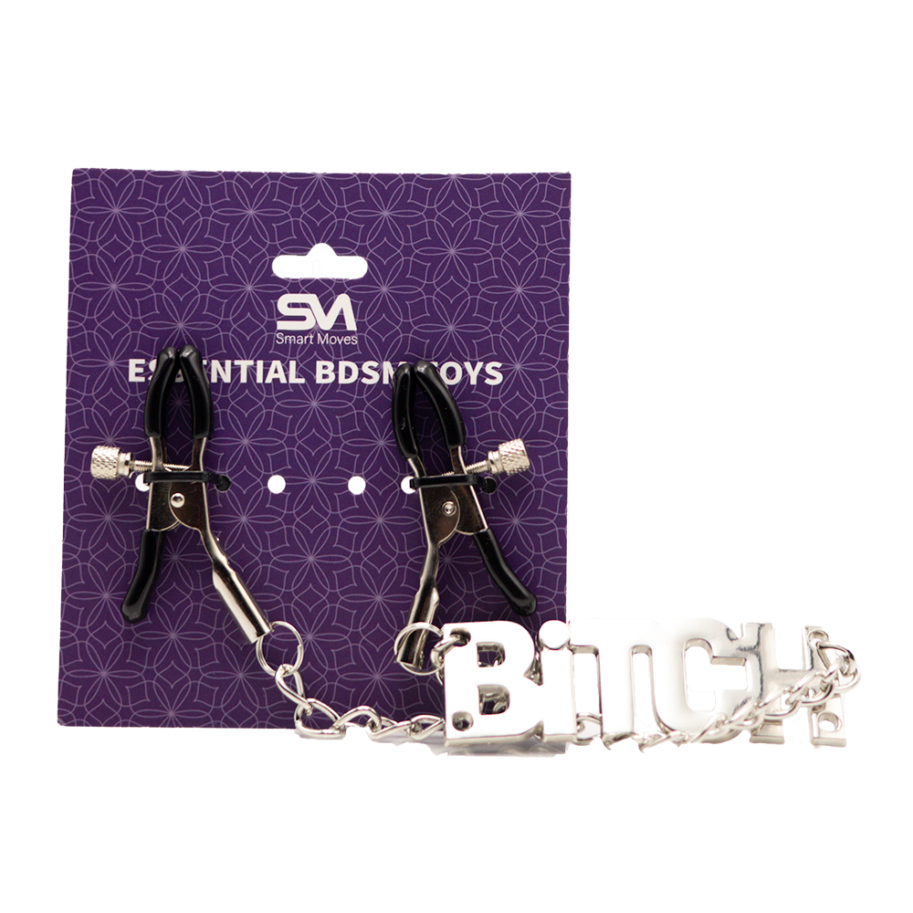 Nipple Clamps with BITCH pendant Silver