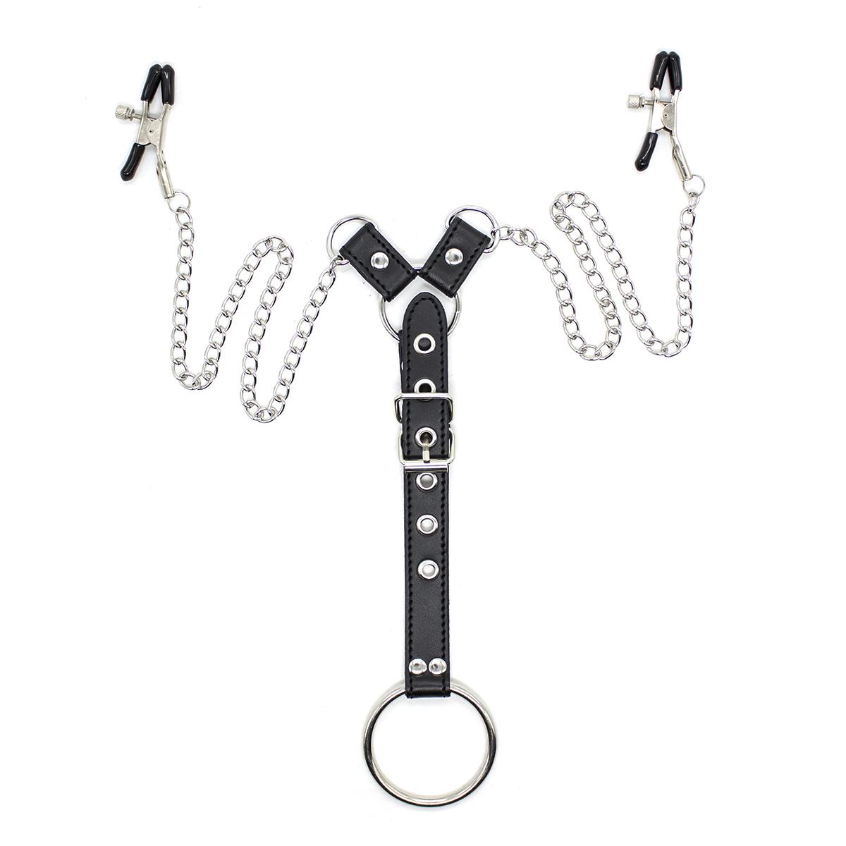 Nipple Clamps/Penis Ring Silver/Black