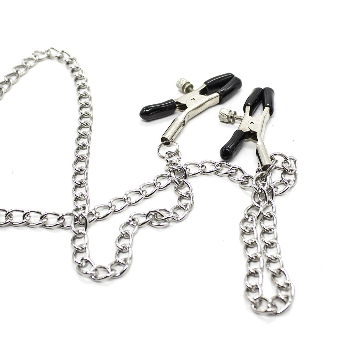 Nipple Clamps/Penis Ring Silver/Black