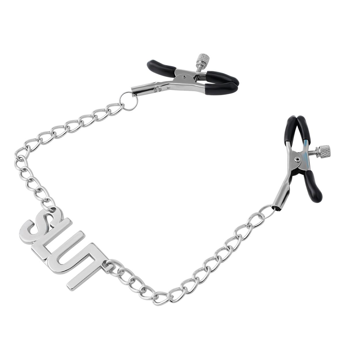 SLUT Nipple Clamps Chain Silver/Black