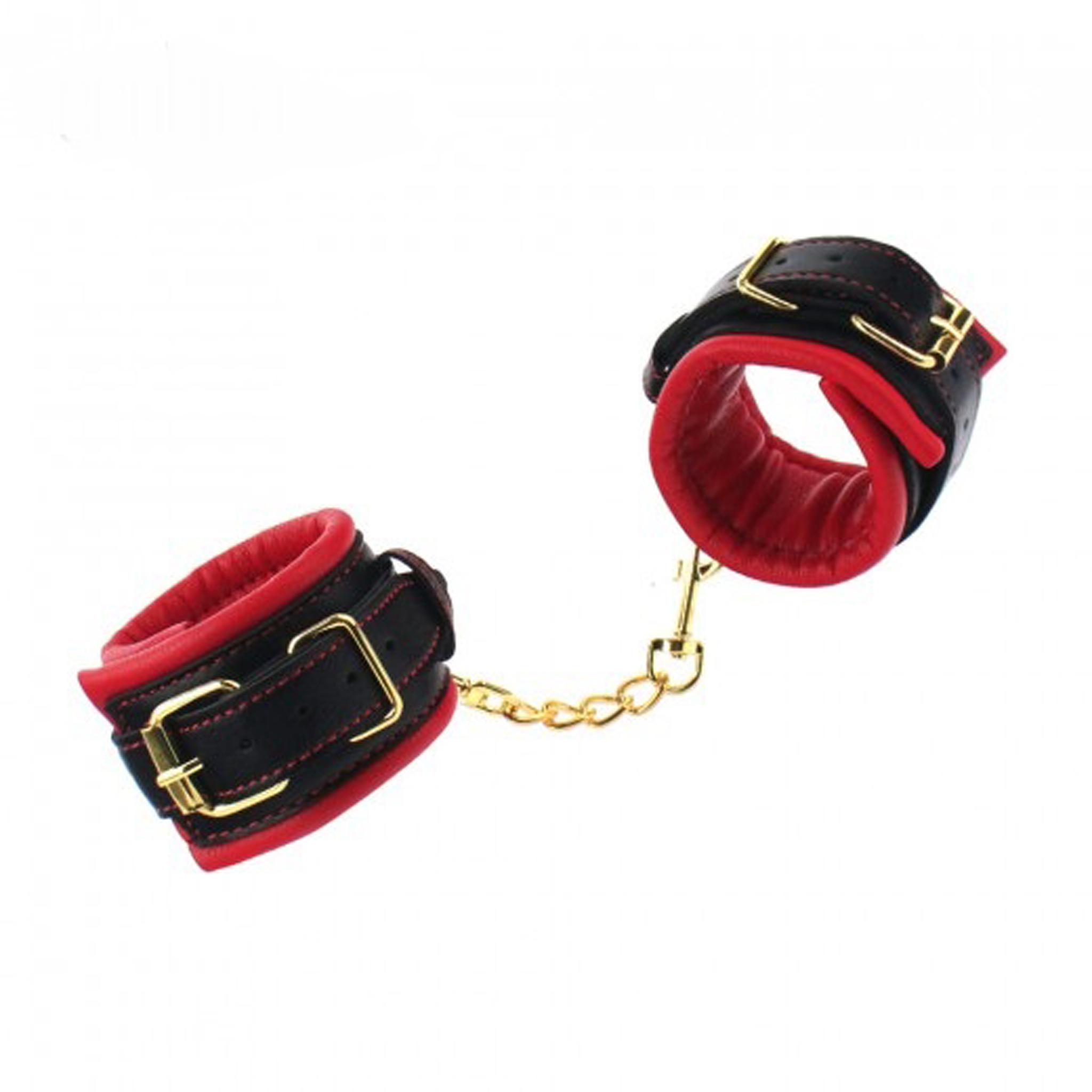 Ankle Cuffs Gold Chain Black/Red