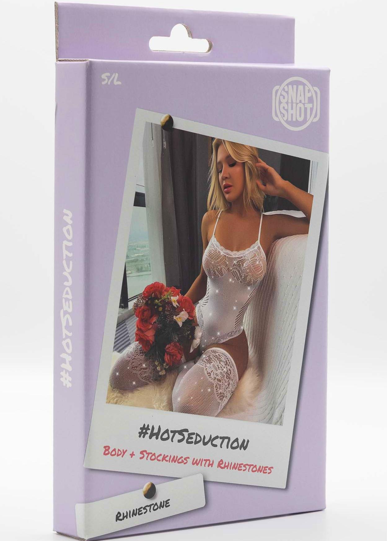 Body + Stockings with Rhinestones S/L - White