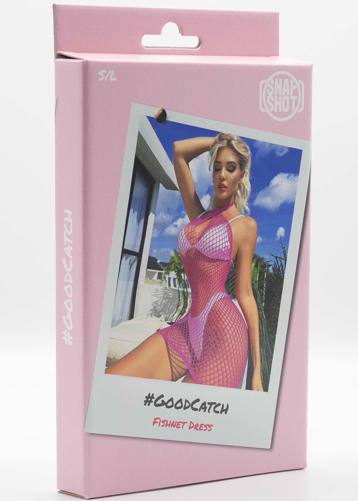 Fishnet Mini Dress S/L - Pink