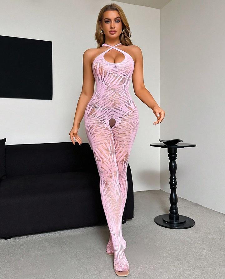 Open Bodystocking S/L - Pink