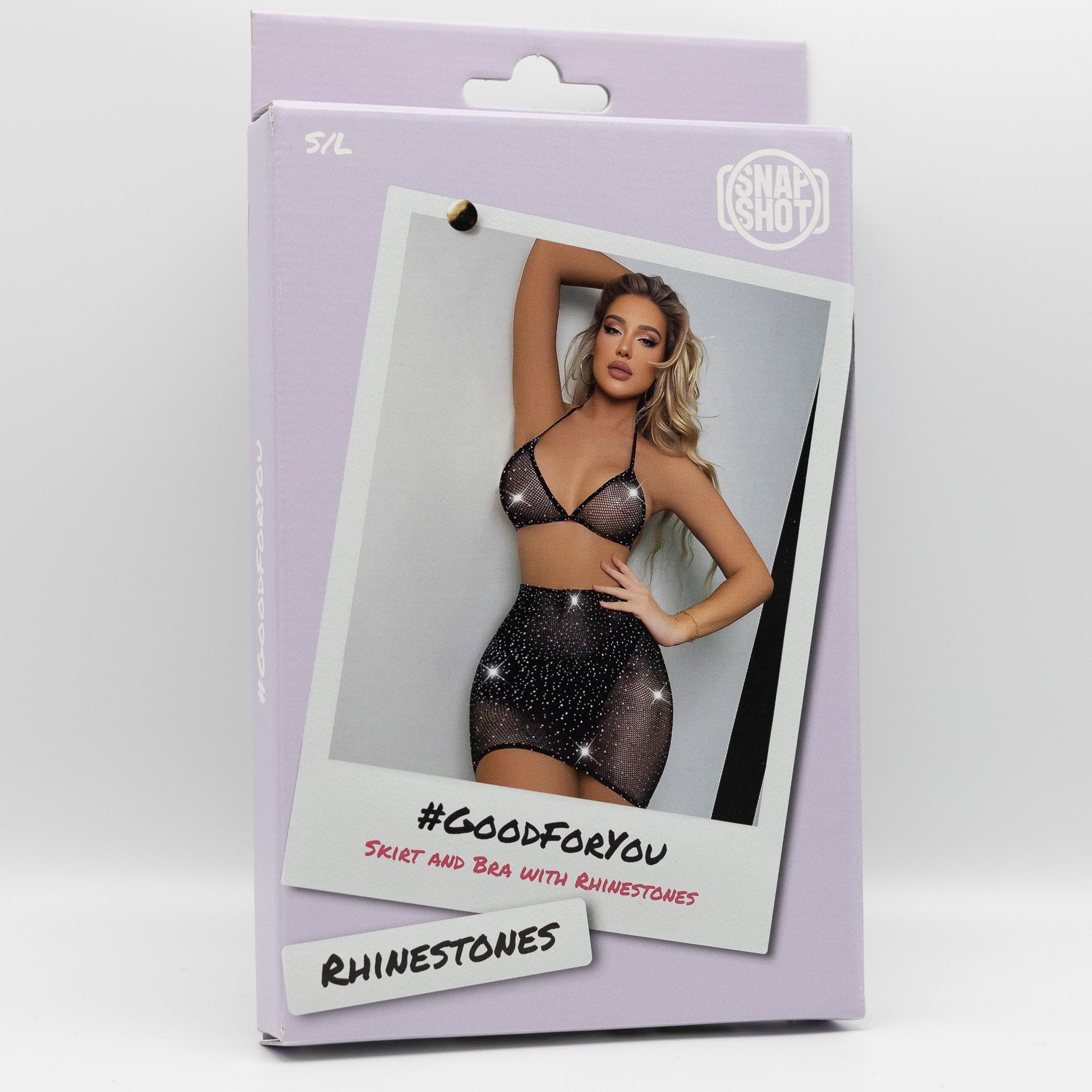 Skirt & Bra Set with Rhinestones S/L - Black