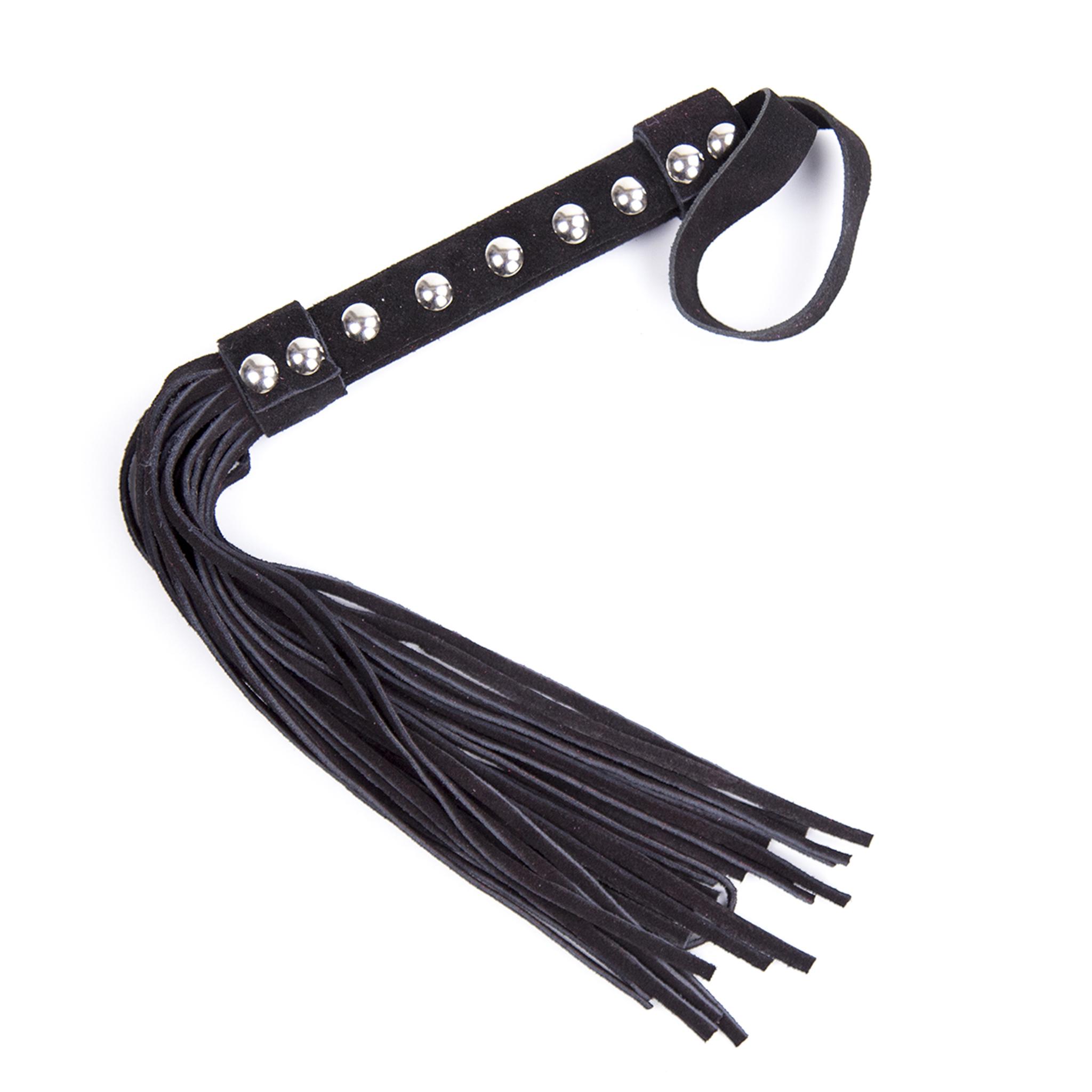 Leather flogger with studs 38cm Black