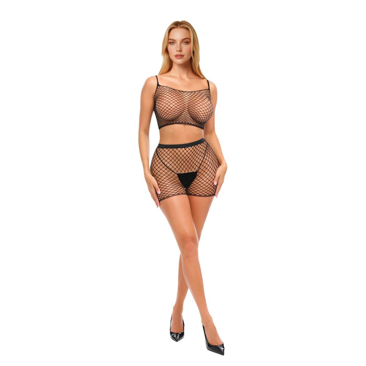 MYU 2 Piece Fishnet Set Black