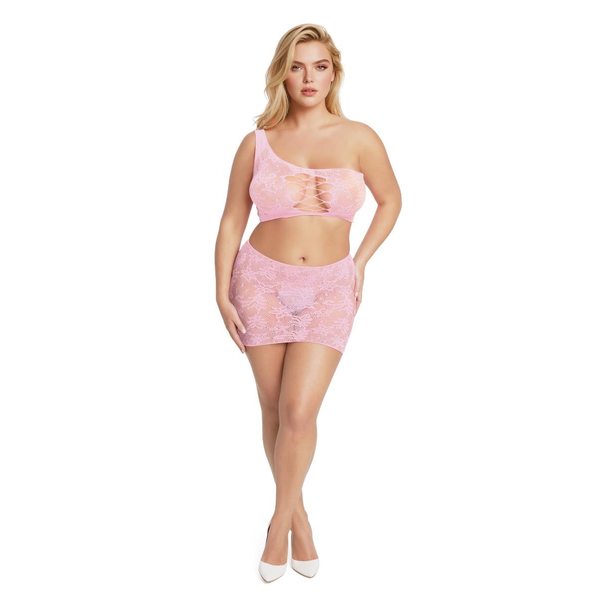 MYU 2 Piece Lace Set Pink Queen Size