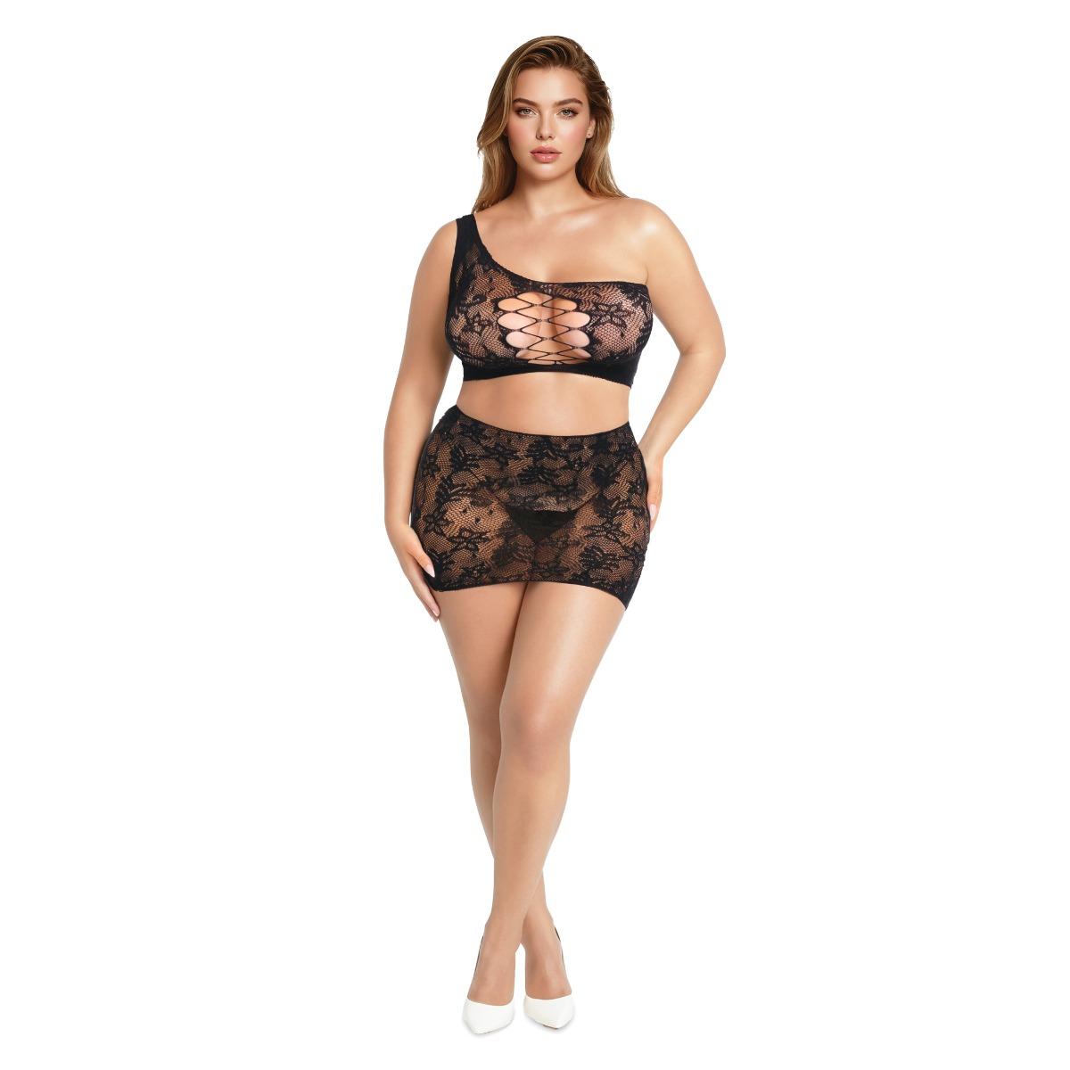 MYU 2 Piece Lace Set Black Queen Size