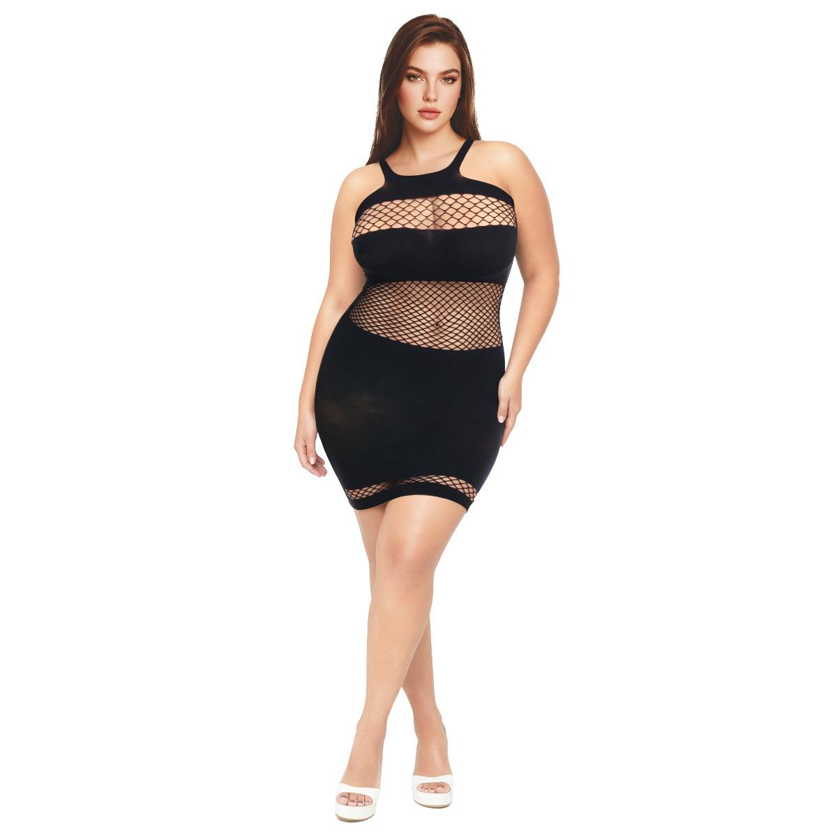 MYU Fishnet Mini Dress Black Queen Size