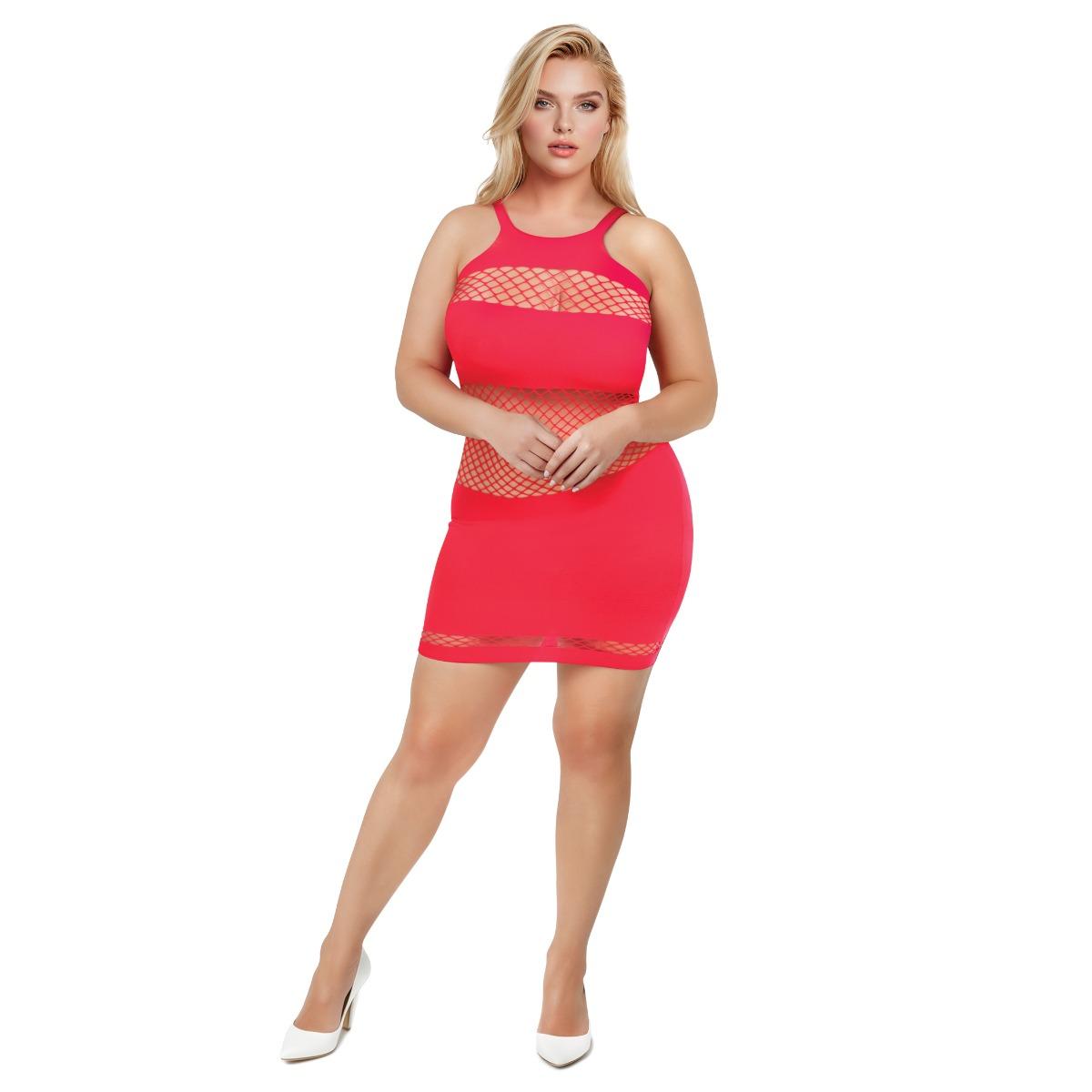 MYU Fishnet Mini Dress Red Queen Size