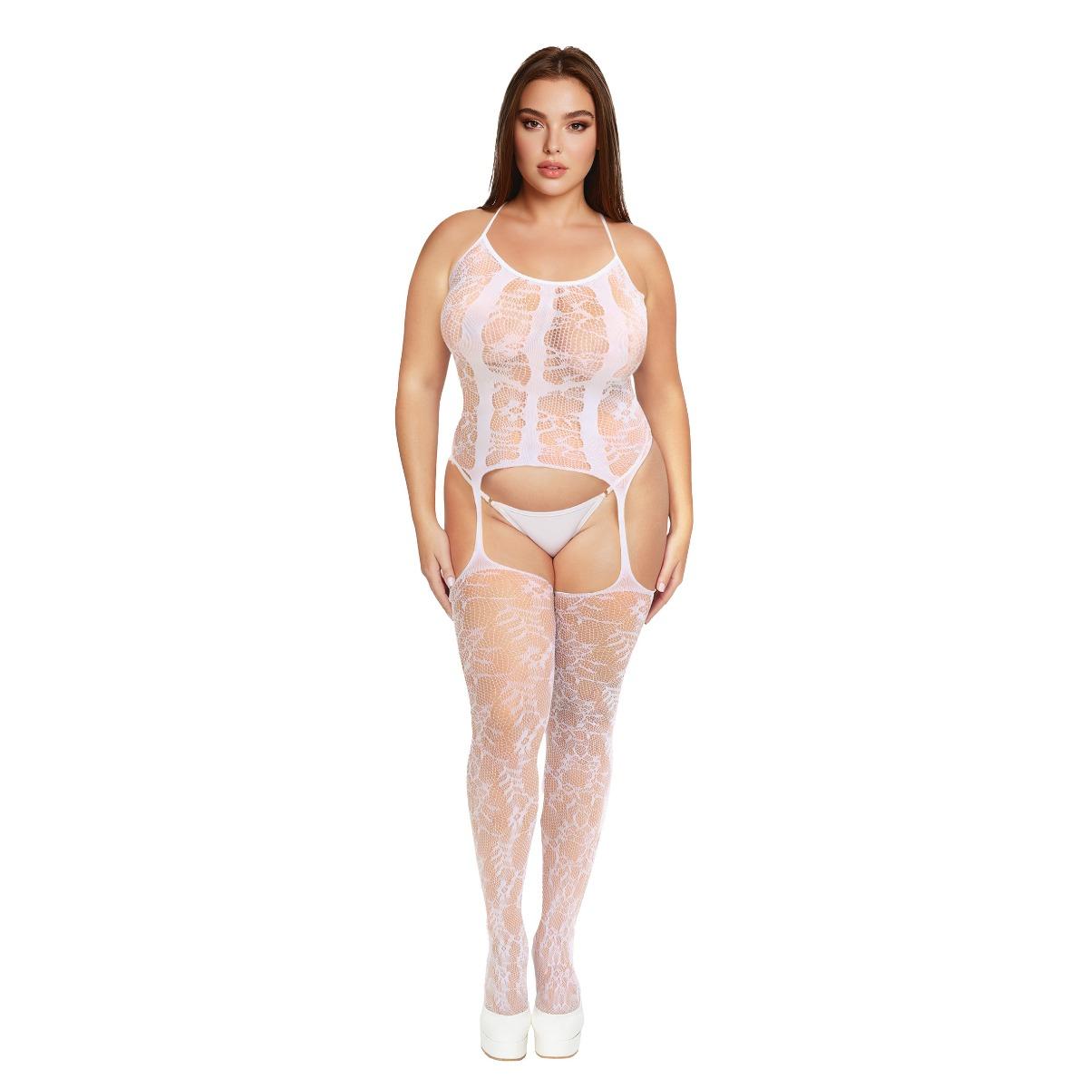 MYU Floral Lace Suspender Bodystocking White Queen Size